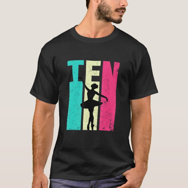 10th Birthday Retro Ballet Dancer 10 Years Old Bir T-Shirt (Front)