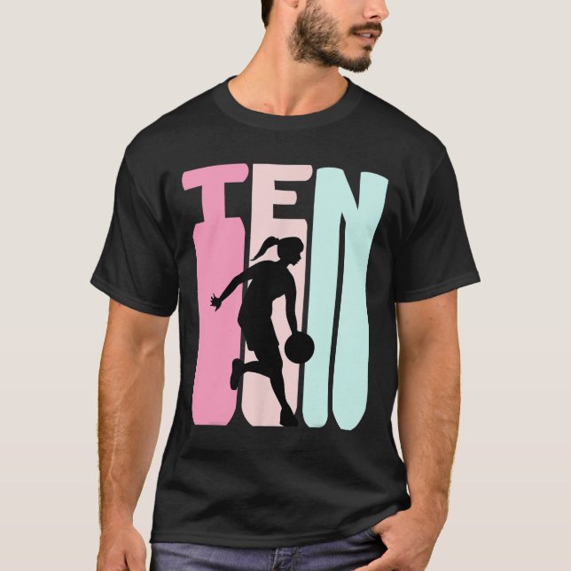 10th Birthday Retro Bysketbyll Player 10 Years Old T-Shirt (Front)