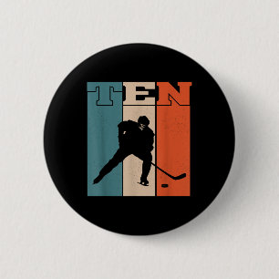 10th Birthday Retro Ice Hockey 10 Years Old Boy Gi Button