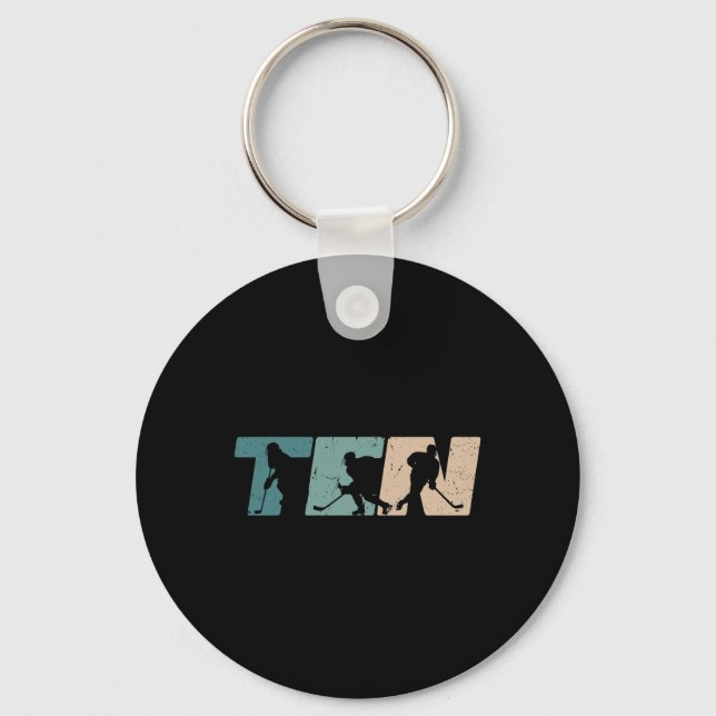 10th Birthday Retro Ice Hockey 10 Years Old Boy Gi Keychain (Front)
