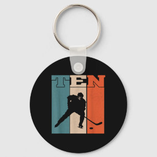 10th Birthday Retro Ice Hockey 10 Years Old Boy Gi Keychain