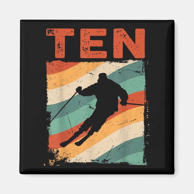 10th Birthday Retro Ski Skiing 10 Year Old Boys Gi Magnet (Front)