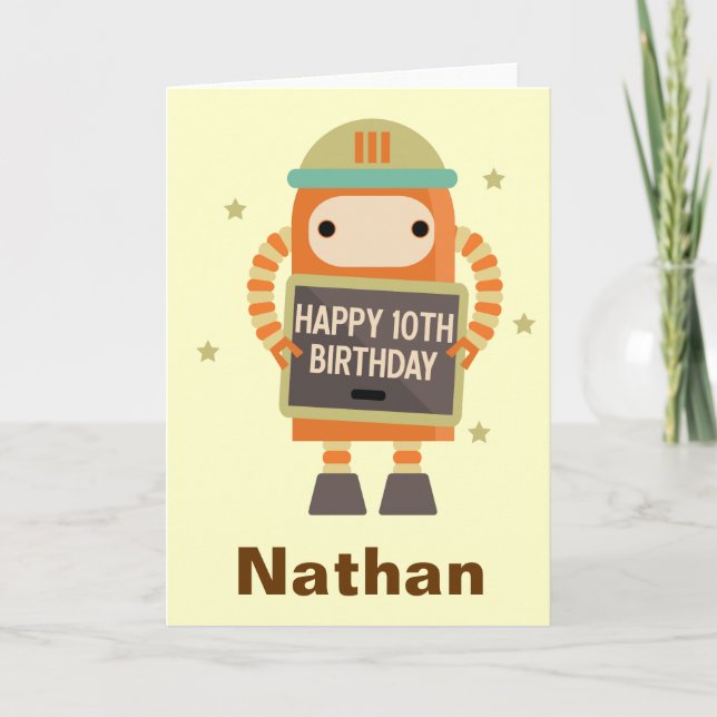 10th Birthday Robot vintage personalized card (Front)