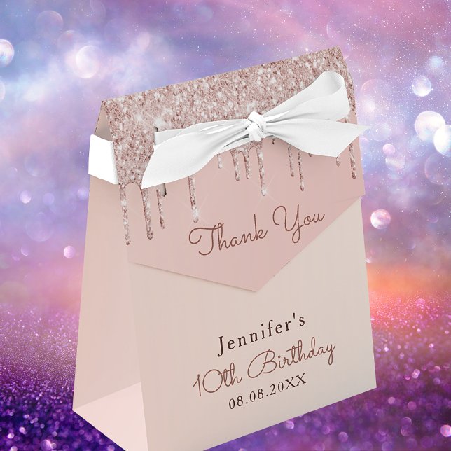 10th birthday rose gold glitter glam thank you favor boxes (Creator Uploaded)