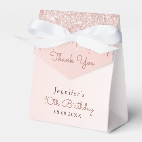 10th birthday rose gold glitter photo thank you favor boxes