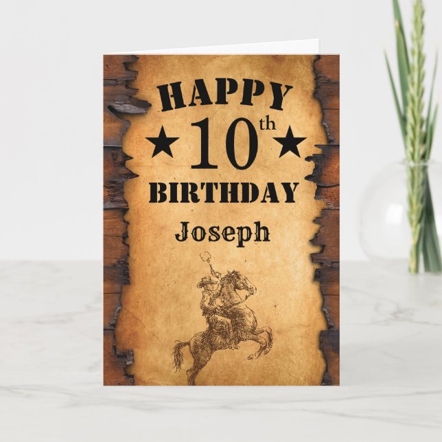 10th Birthday Rustic Country Western Cowboy Horse Card (Front)