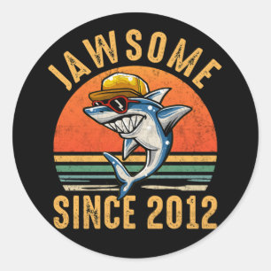 10th Birthday Shark 10 Year Old Jawsome Since 2012 Classic Round Sticker