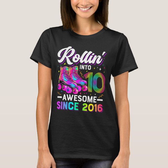10th Birthday Shirt Girl 10 Year Old Roller Skate  (Front)