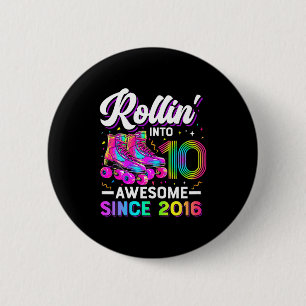 10th Birthday Shirt Girl 10 Year Old Roller Skate  Button