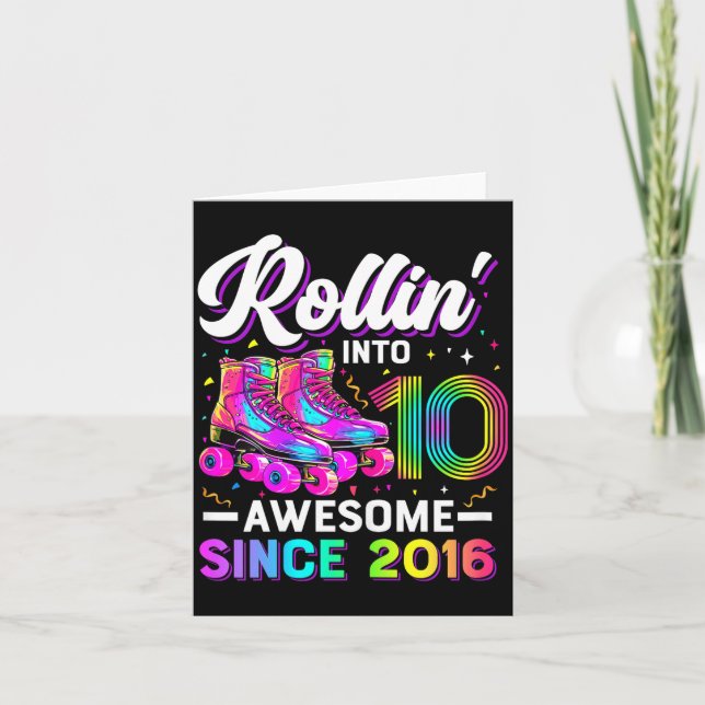 10th Birthday Shirt Girl 10 Year Old Roller Skate  Card (Front)