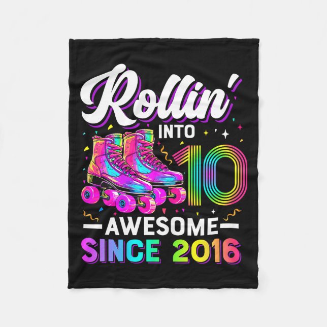 10th Birthday Shirt Girl 10 Year Old Roller Skate  Fleece Blanket (Front)