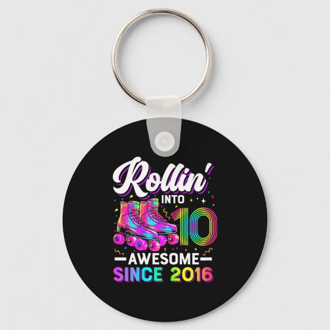 10th Birthday Shirt Girl 10 Year Old Roller Skate  Keychain (Front)