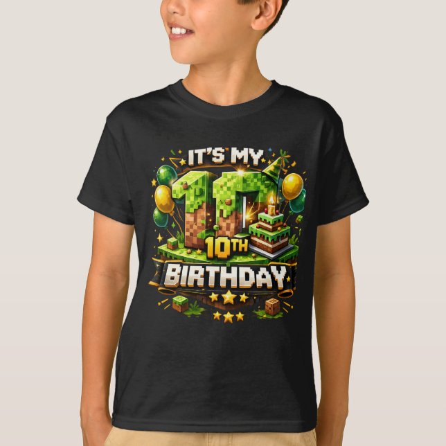 10th Birthday Shirt – Pixel Block Birthday Design  (Front)