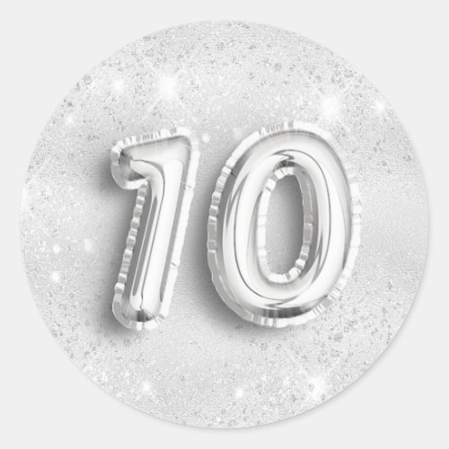 10th birthday silver glitter dust number 10 classic round sticker