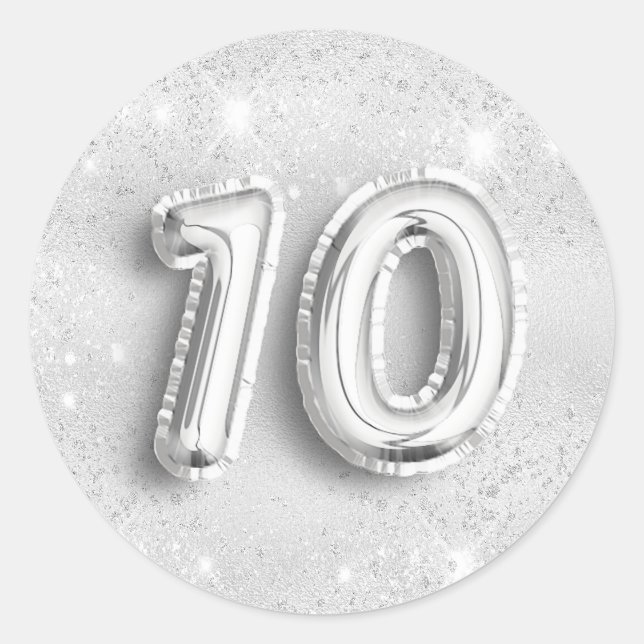 10th birthday silver glitter dust number 10 classic round sticker (Front)