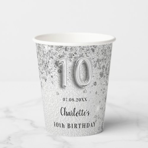 10th Birthday silver name girl Paper Cups