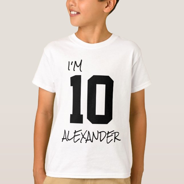 10th Birthday Simple White & Black  T-Shirt (Front)