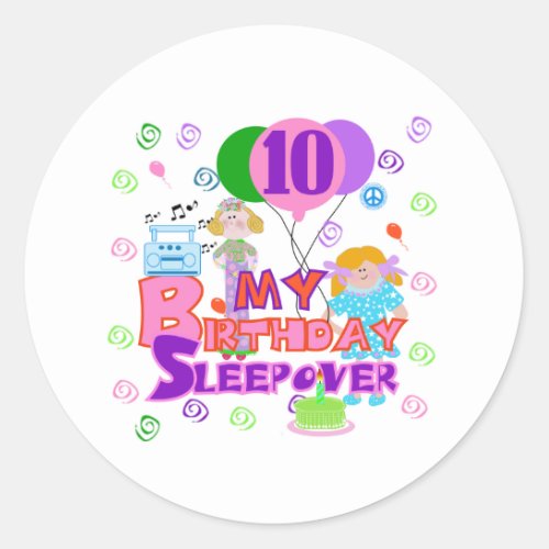 10th Birthday Sleepover Classic Round Sticker