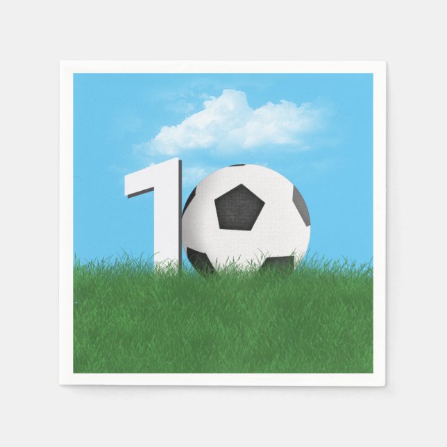 10th Birthday Soccer Ball In Green Grass Napkins (Front)