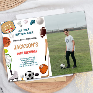 10th Birthday Sports Birthday Invitations