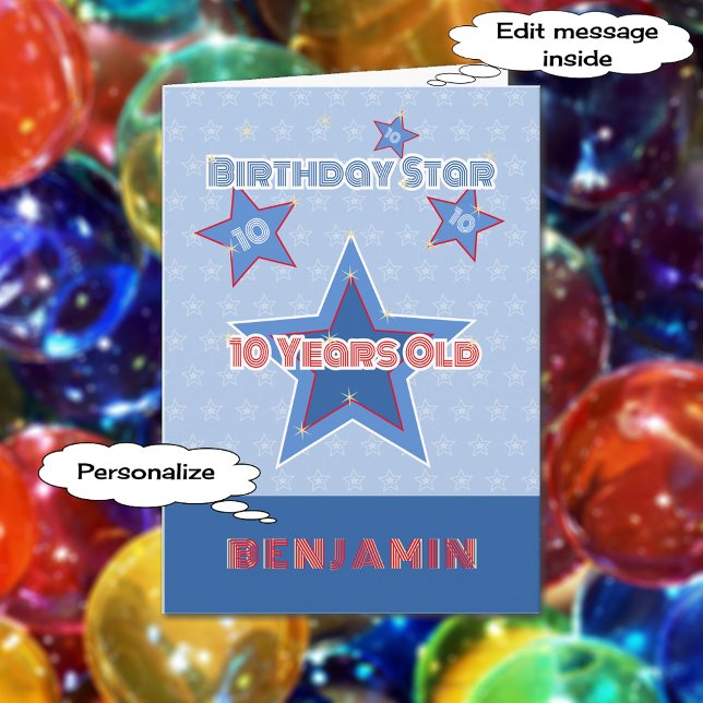 10th birthday star personalized name card (Creator Uploaded)