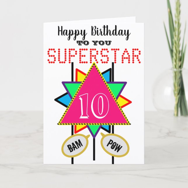 10th Birthday Superstar Pink Triangle Any Age Card (Front)