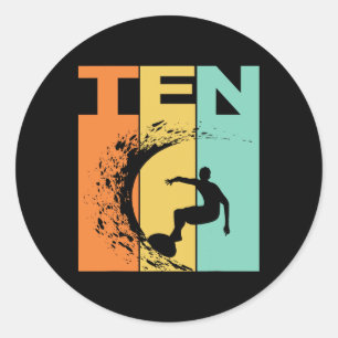 10th Birthday Surfing Beach Themed 10 Years Old Bo Classic Round Sticker