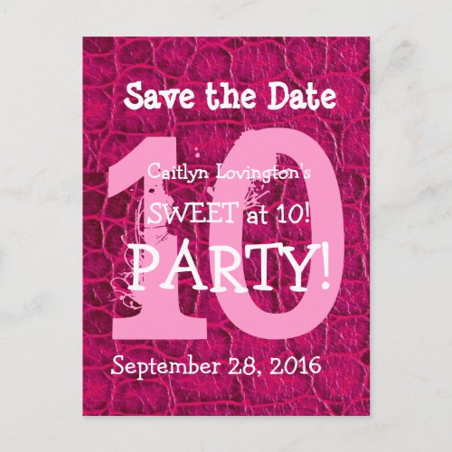 10th Birthday Sweet at Ten Pink Alligator Print Announcement Postcard