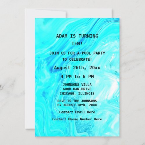 10th Birthday Teal Blue Abstract Artsy Custom Age  Invitation