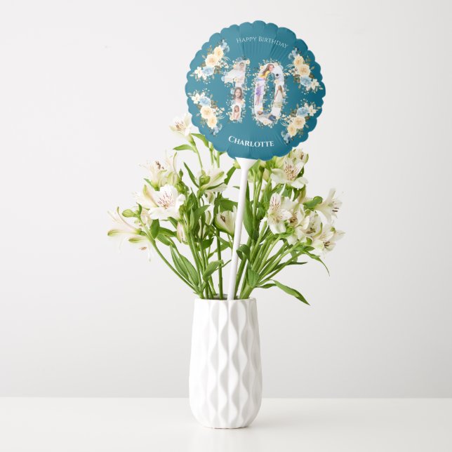 10th Birthday Teal Photo Collage Flower Yellow Balloon (Vase)
