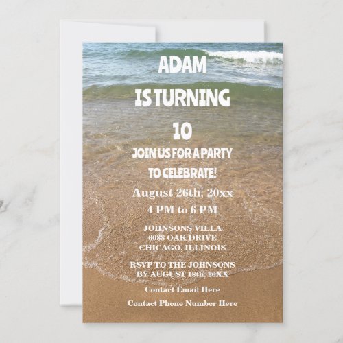 10th Birthday Tenth Ocean Sandy Beach Party Custom Invitation