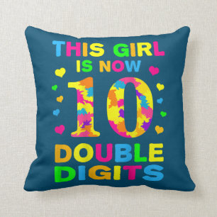 10th Birthday This Girl Is Now 10 Double Digits  Throw Pillow