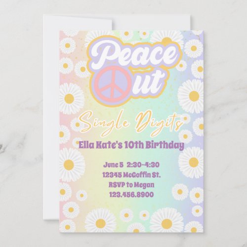10th Birthday Tie Dye Peace Out Single Digits Invitation