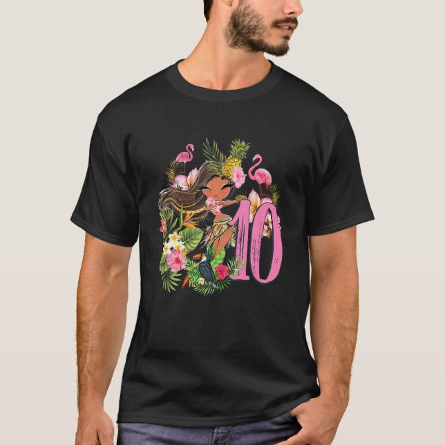 10Th Birthday Tiki Party Summer Hula Hawaiian Luau T-Shirt (Front)