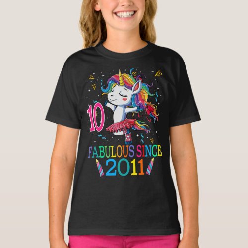 10th Birthday Unicorn Fabulous Since 2011 T_Shirt