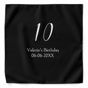 10th birthday white black name date calligraphy bandana
