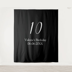 10th birthday white black name date calligraphy tapestry