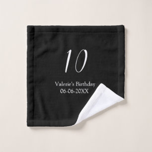 10th birthday white black name date calligraphy wash cloth