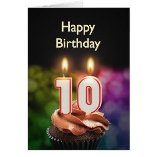 10th Birthday with cake and candles Cards