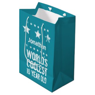 10th Birthday World's Coolest 10 Year Old Teal E17 Medium Gift Bag