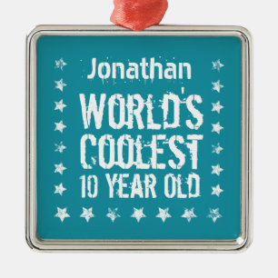 10th Birthday World's Coolest 10 Year Old Teal M01 Metal Ornament