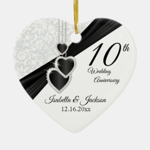10th Black Onyx and White Wedding Anniversary Ceramic Ornament