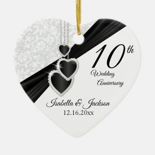 10th Black Onyx  and White Wedding Anniversary Ceramic Ornament