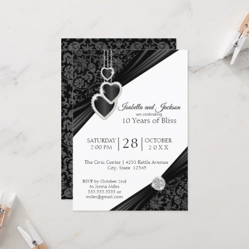 10th Black Onyx Heart Anniversary Design Invitatio Invitation