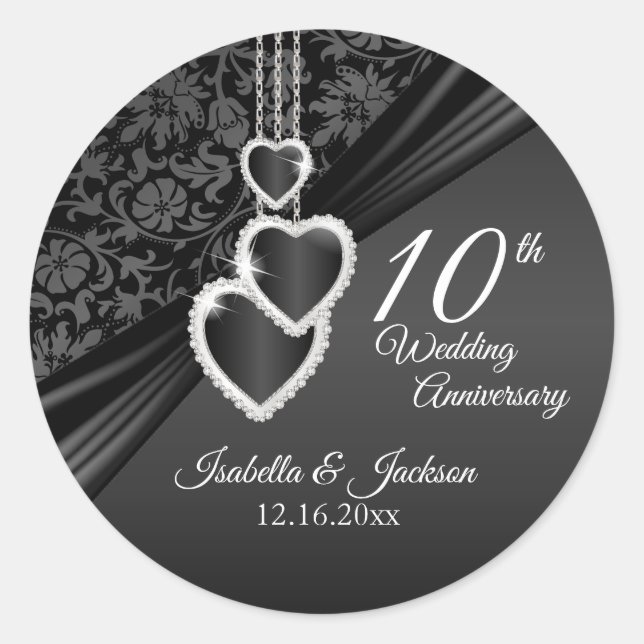 10th Black Onyx Wedding Anniversary Classic Round  Classic Round Sticker (Front)
