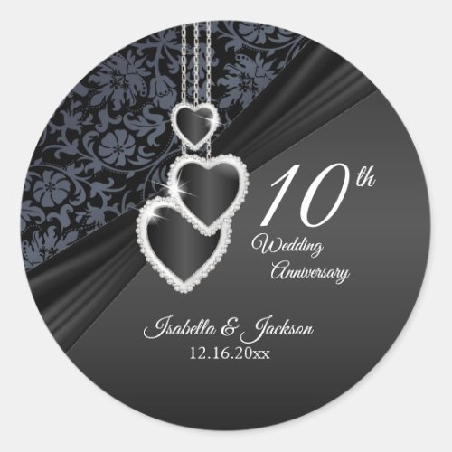 10th Black Onyx Wedding Anniversary Classic Round Sticker