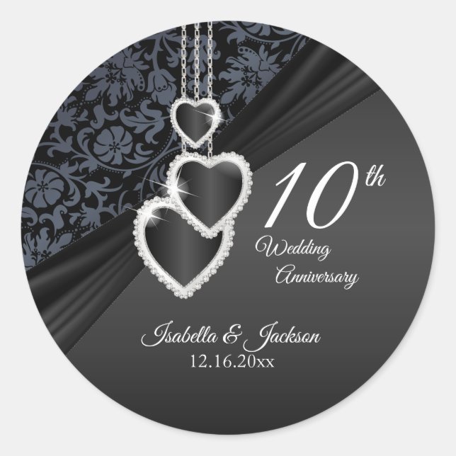 10th Black Onyx Wedding Anniversary Classic Round Sticker (Front)