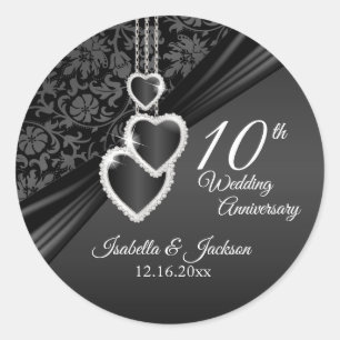 10th Black Onyx Wedding Anniversary Classic Round  Sticker