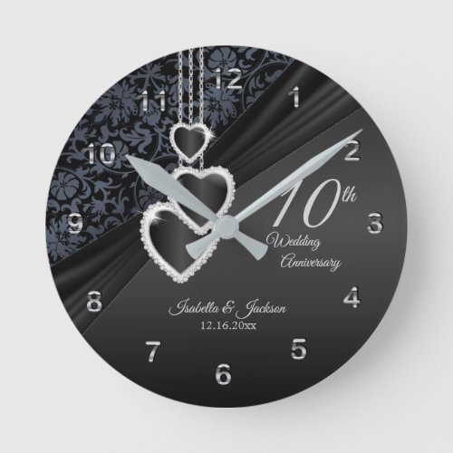 10th Black Onyx Wedding Anniversary  Design Round Clock