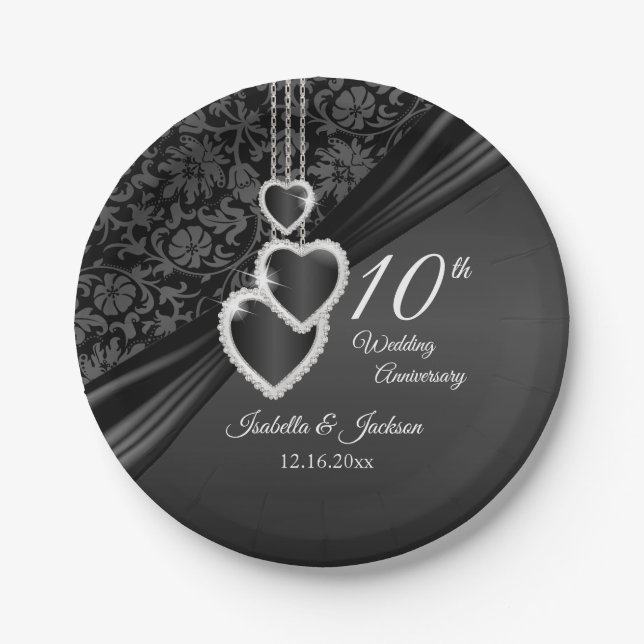 10th Black Onyx Wedding Anniversary Paper Plates (Front)